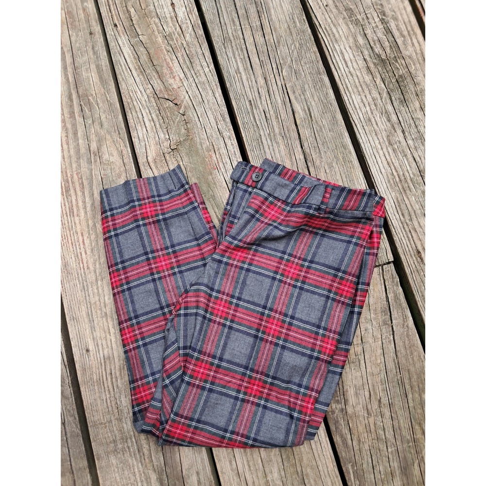 TALBOTS Green Plaid Wool-Blnd Hampshire Ankle Pants Preppy Classic-14p C23